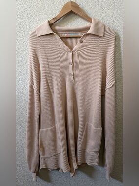 Free People Beach Sz Small Picnic Knit Sweater Romper Linen & Cotton Neutral Oat